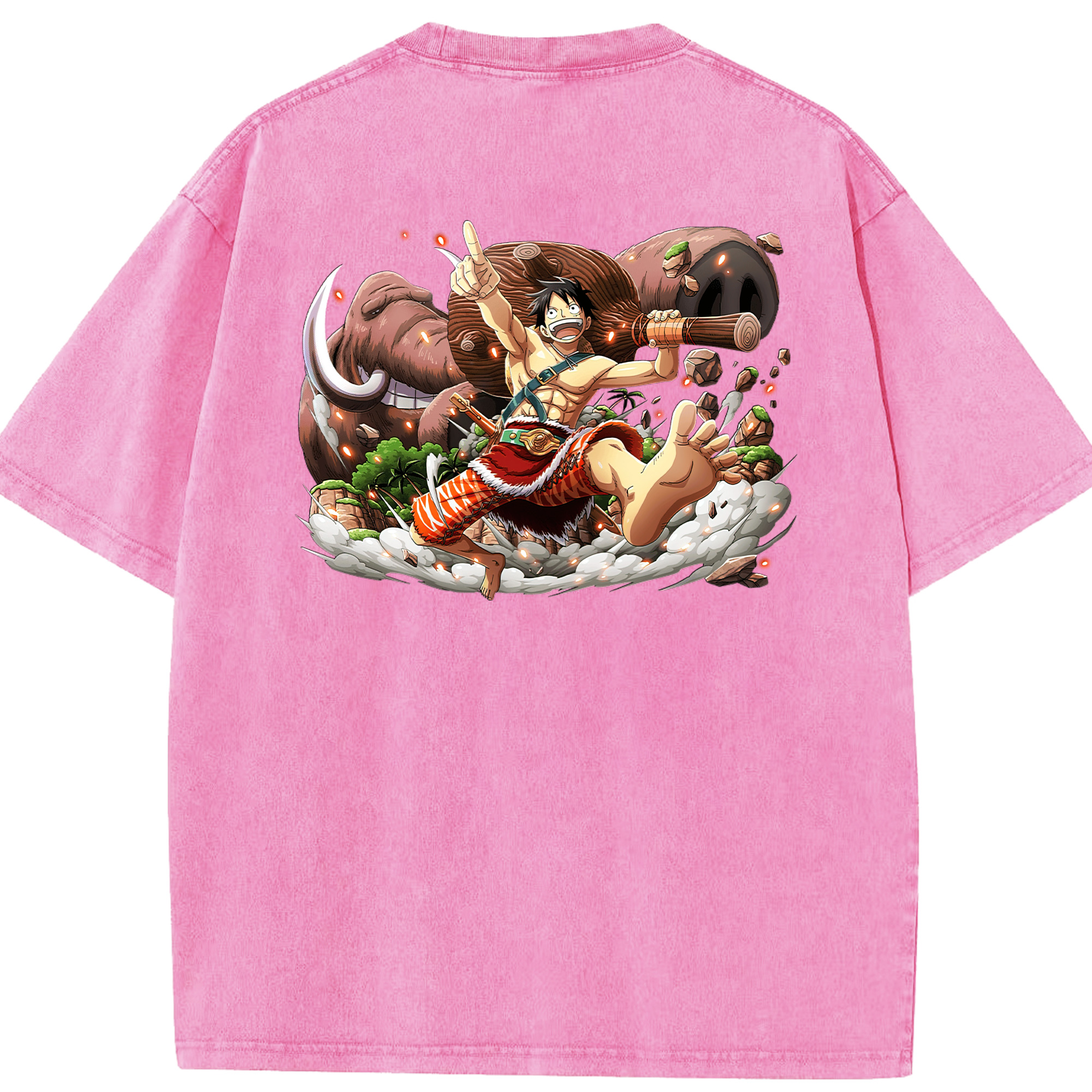 ワンピース モンキー・D・ルフィ ONE PIECE Monkey D. Luffy 綿100% ヴィンテージ風 半袖Tシャツ（背面プリント）